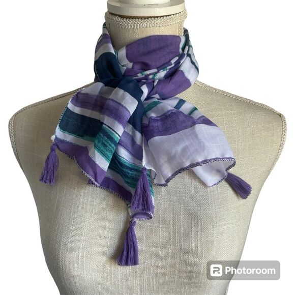 Juncture Purple Striped Scarf with Tassels - Picture 1 of 2